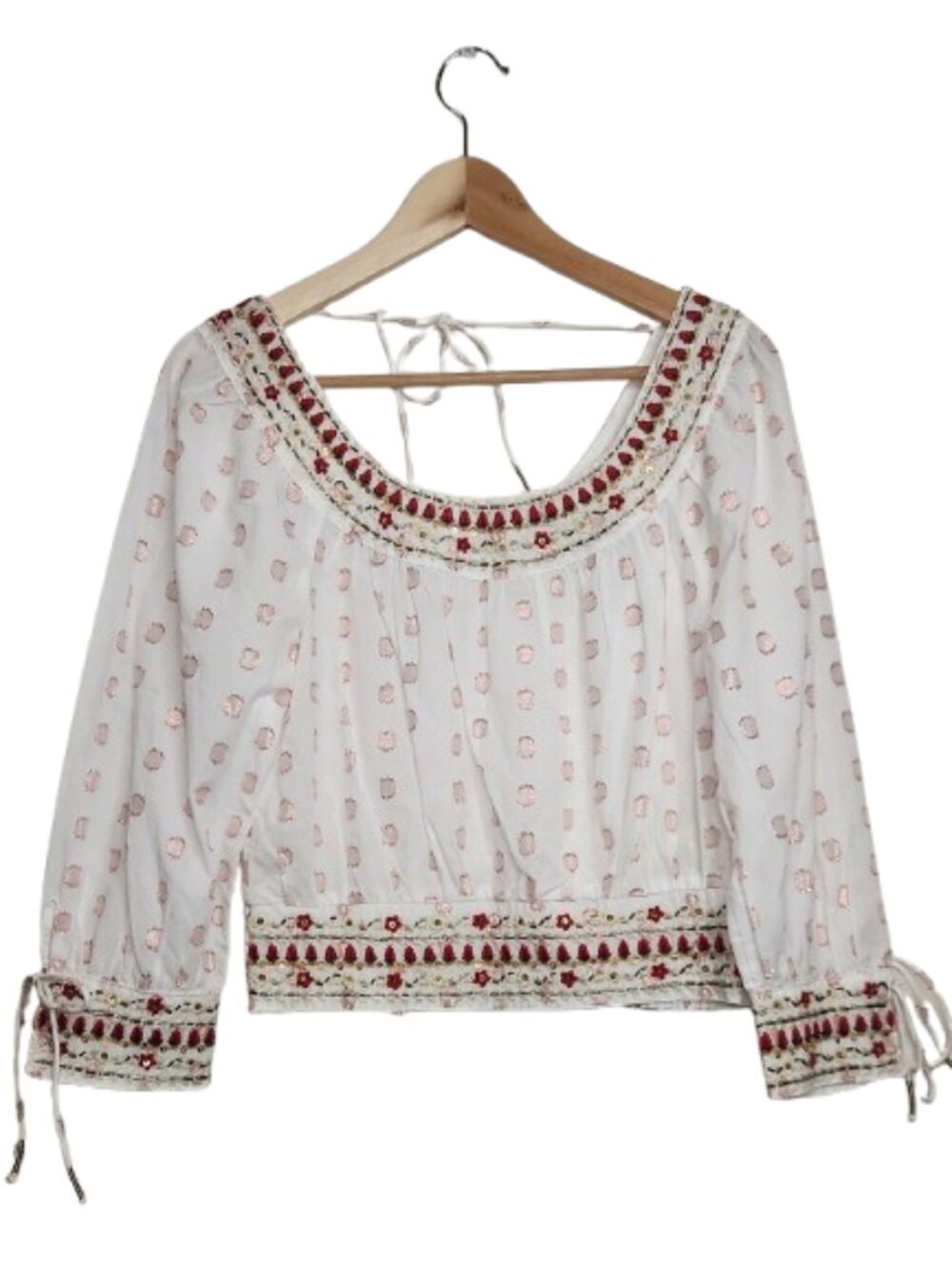 Anthropologie Embroidered Metallic Dot Boho Blouse White Size XS